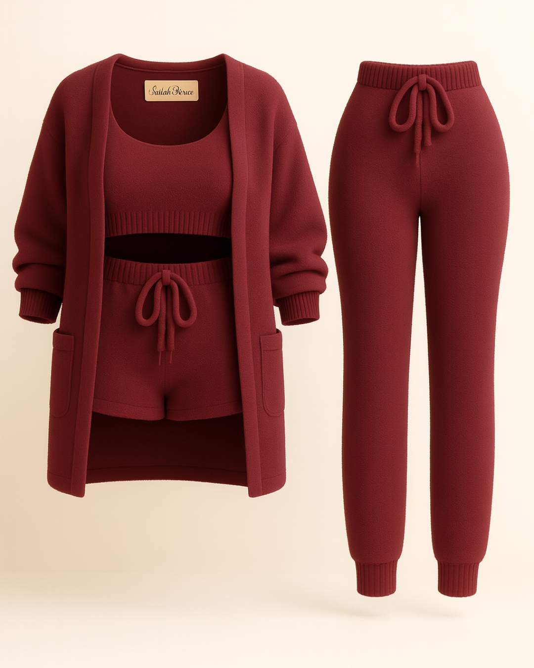 Das Signature 4 - teilige Bouclé Lounge Set - Burgunder - Saint Doux